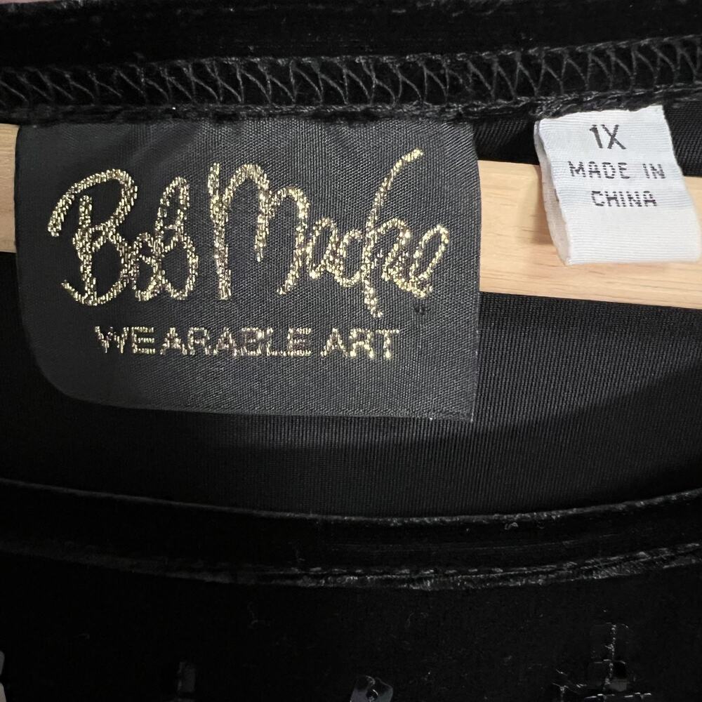 Bob Mackie Wearable Art Shirt Womens 1X Black Velvet Sequin Tunic Pullover Top - Picture 4 of 11